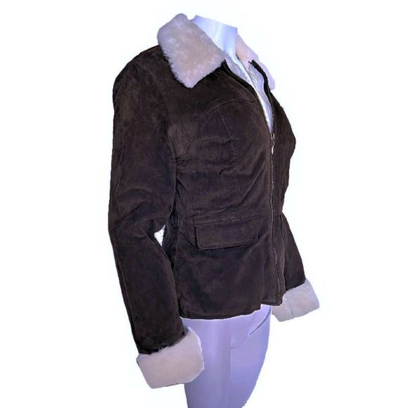 Vintage BB DAKOTA Pret a Porter Distressed Suede Shearling Jacket Coat Size M - Picture 4 of 10